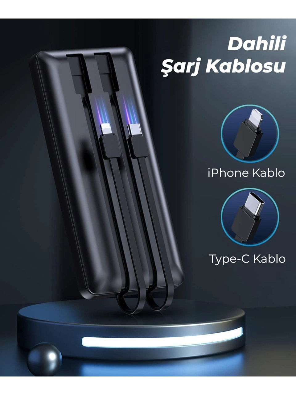 Woyax Type-C ve Lightning iPhone Kablolu 10000mAh Powerbank 22.5W Hızlı Led Ekranlı Taşınabilir Şarj Cihazı