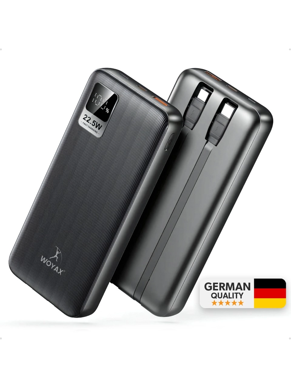 Woyax Type-C ve Lightning iPhone Kablolu 10000mAh Powerbank 22.5W Hızlı Led Ekranlı Taşınabilir Şarj Cihazı
