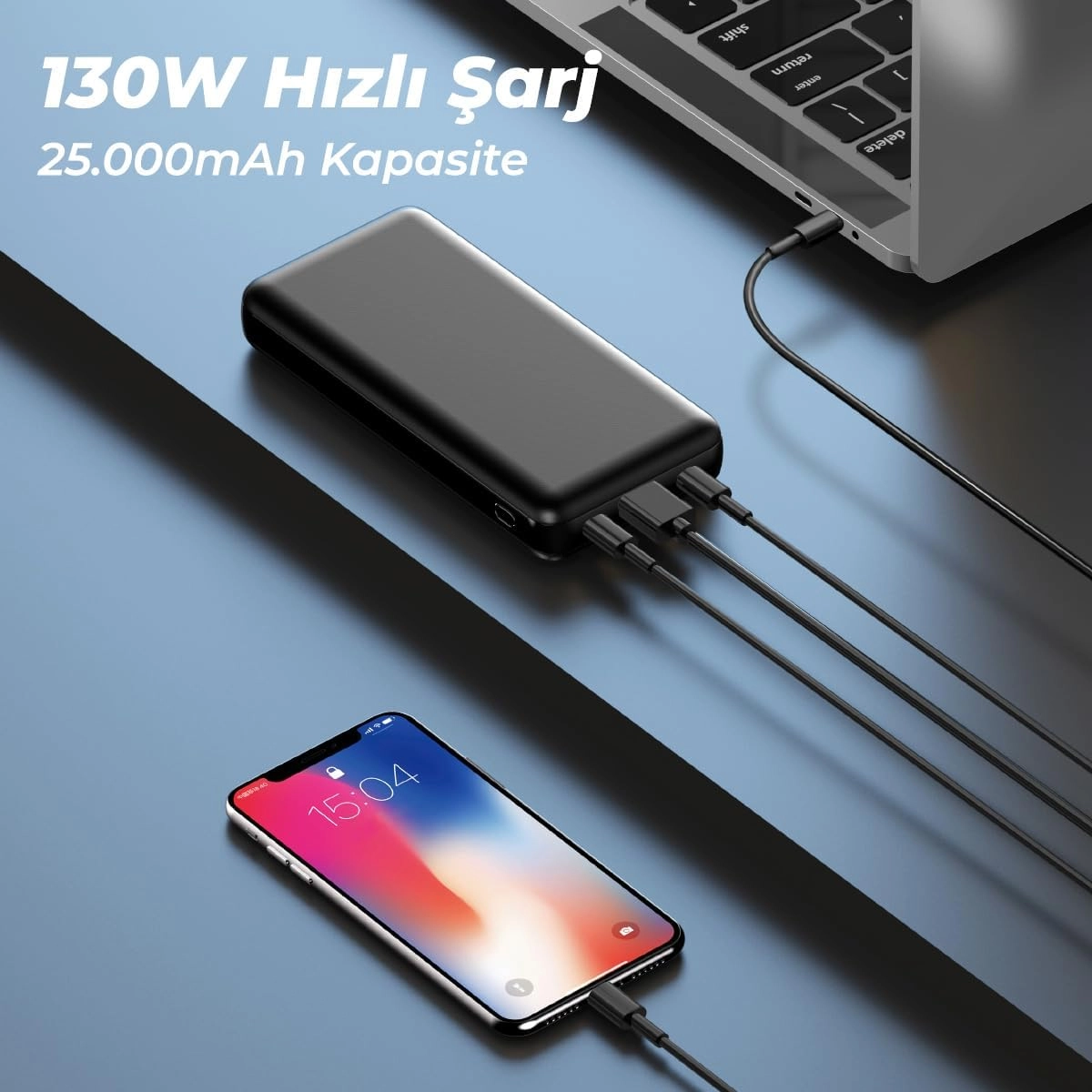 Woyax 25000mAh 130W Süper Hızlı Powerbank Laptop Notebook Macbook Taşınabilir Şarj Cihazı Siyah