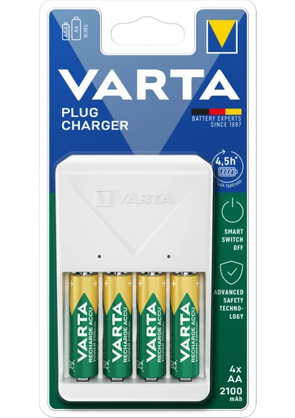 Varta Plug Şarj Cihazı + 4 Adet 2100mAh AA Pil