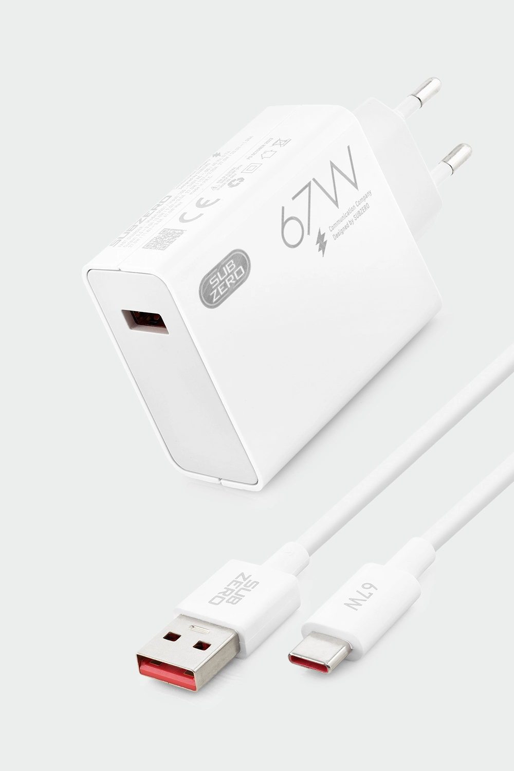 Subzero SG51 67W+6A Type-C Kablolu Turbo Ev Tipi Şarj Aleti Salise Gösterir - Beyaz
