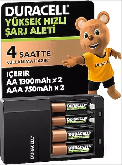 Duracell CEF 14 Şarj Aleti + 4 Pil Seti