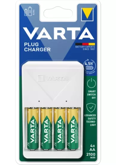 Varta Plug Şarj Cihazı + 4 Adet 2100mAh AA Pil